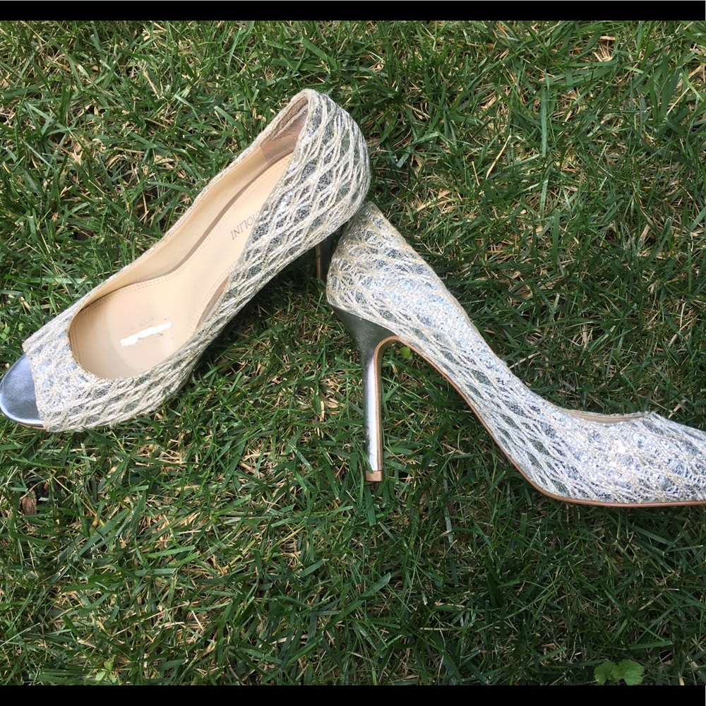 Enzo Angiolini Open Toe Pumps - Silver